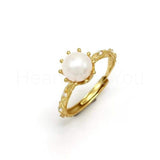 0.2ct Round Cut Simulated Accents Crown Pearl Engagement Ring Yellow Gold Plated