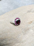 2ct Engagement Ring Oval Cut Red Garnet Cluster Halo 14k White Gold Finish