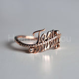 0.5ct Round Cut Moissanite Custom Couple Name Women Ring 14K Yellow Gold Plated