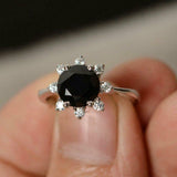 Floral Solitaire Engagement Ring 2ct Round Black Diamond 14k White Gold Finish
