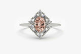 1.4ct Engagement Ring Oval Cut Morganite Halo Minimalist 14k White Gold Finish