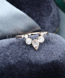 2ct Pear Cut Simulated Morganite Bezel Curved Wedding Band 14k Rose Gold Plated