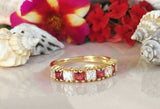 2.4ct Wedding Band Princess Cut Red Garnet Half Eternity 14k Yellow Gold Finish
