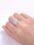 2.1ct Emerald Cut Diamond Halo Solitaire with Accents Ring 14k White Gold Finish