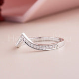 0.3ct Round Cut Moissanite Chevron Curved Wedding Band 14k White Gold Plated