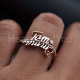 0.5ct Round Cut Moissanite Custom Couple Name Women Ring 14K Yellow Gold Plated