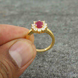 2.2ct Oval Cut Pink Ruby Diamond Floral Engagement Ring 14k Yellow Gold Finish