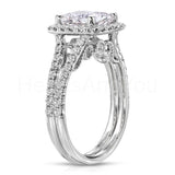 2.4ct Cushion Cut Simulated Diamond Halo Split Shank Ring 14k White Gold Plated