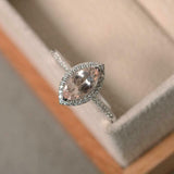 1.5ct Marquise Cut Peach Morganite Engagement Ring Halo 14k White Gold Finish
