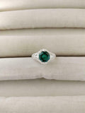 1ct Engagement Ring Round Cut Green Emerald Floral Filigree 14k WhiteGold Finish