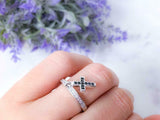 1ct Round Cut Diamond Wedding Ring Band Dangling Cross 14k White Gold Finish