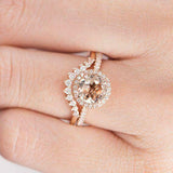 2.5ct Round Peach Morganite Engagement Ring 14k Rose Gold Over Curved Bridal Set