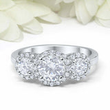 3ct Round Cut Diamond Engagement Ring Halo Trilogy Solitaire 14k White Gold Over