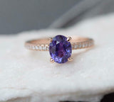 1.3ct Engagement Ring Oval Cut Purple Amethyst Hidden Halo 14k Rose Gold Finish