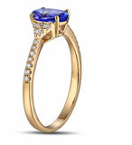 2.3ct Oval Cut Blue Tanzanite Petite Round Accents Ring 14k Yellow Gold Finish