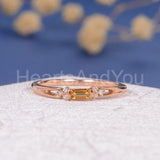 0.1ct Baguette Cut Simulated Citrine Half Eternity Wed Band 14k Rose Gold Plated