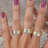 0.2ct Round Cut Simulated Sapphire Evil Eye Wedding Band 14k Yellow Gold Plated