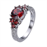 2.2ct Round Cut Red Garnet Engagement Ring 14k White Gold Finish Antique Vintage