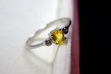 0.3ct Engagement Ring Oval Cut Yellow Sapphire Three Stone 14k White Gold Finish
