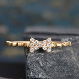 0.8ct Round Cut VVS1D Diamond Engagement Ring 14k Yellow Gold Finish Bow Design