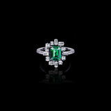 2ct Green Emerald Diamond Baguette Halo Cocktail Gatsby Ring 14k White Gold Over