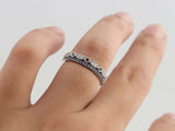 1.5ct Round Cut Blue Sapphire Wedding Bands Milgrain Eternity 14k WhiteGold Over