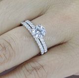 2.1ct Round Cut Moissanite Bridal Set Solitaire with Accent 14k WhiteGold Plated