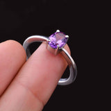 0.5ct Engagement Ring Oval Cut Purple Amethyst Solitaire 14k White Gold Finish