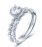 2.2ct Round Cut Moissanite Halo Braided Bridal Ring Set 14k White Gold Plated