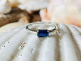 1ct Engagement Ring Radiant Cut Blue Sapphire Solitaire 14k White Gold Finish