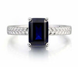 2.3ct Emerald Cut Blue Sapphire Braided Shank Solitaire Ring 14k White Gold Over