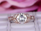 1.5ct Round Cut Diamond Engagement Ring Leaf Marquise Accent 14k RoseGold Finish