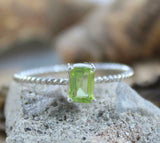 1ct Engagement Ring Emerald Cut Green Peridot Twist Solitaire 14k WhiteGold Over
