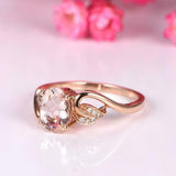 1.7ct Oval Cut Peach Morganite Engagement Ring Leaf Design 14k Rose Gold Finish