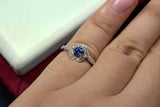 0.45ct Engagement Ring Round Cut Blue Sapphire Swirl Twist 14k White Gold Finish