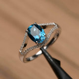 2.2ct Engagement Ring Oval Cut London Blue Topaz Split Shank 14k White Gold Over