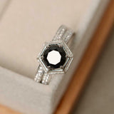 2ct Engagement Ring Round Cut Black Diamond Bridal Set Halo 14k WhiteGold Finish