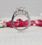 2.3ct Emerald Simulated Diamond Dual Prong Trilogy Band 14k White Gold Plated