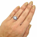 4Ct Cushion Cut Diamond Blue Sapphire Halo Engagement Ring 14K White Gold Finish