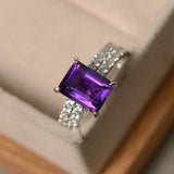 2.2ct Engagement Ring Emerald Cut Amethyst Bridal Set Band 14k White Gold Finish