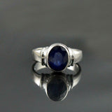 1.45ct Engagement Ring Oval Cut Blue Sapphire Solitaire 14k White Gold Finish