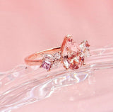 1.2ct Pear Cut Simulated Morganite Cluster Engagement Ring 14k Rose Gold Plated