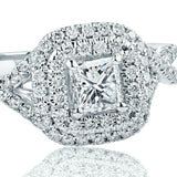 2.1ct Princess Diamond Engagement Ring Dual Halo Split Band 14k White Gold Over