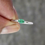 0.5ct Engagement Ring Oval Cut Green Emerald Minimalist 14k White Gold Finish
