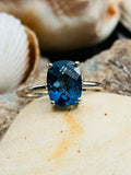 2.6ct Engagement Ring Cushion Cut Blue Sapphire Solitaire 14k White Gold Finish