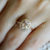 1ct Oval Cut Simulated Morganite Halo Engagement Ring 14k Yellow Gold Plated