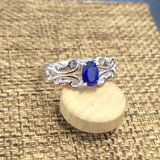 1.4ct Oval Cut Blue Sapphire Open Filigree Solitaire Ring 14k White Gold Finish