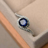 2ct Round Cut Blue Sapphire Engagement Ring Swirl Twist 14k White Gold Finish