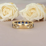 2.1ct Princess Cut Blue Sapphire Wedding Band Tile Design 14k Yellow Gold Finish