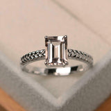 1ct Engagement Ring Emerald Cut Morganite Braided Solitaire 14k WhiteGold Finish